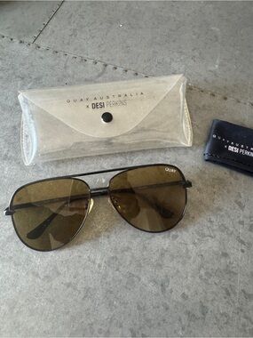 Quay Australia x Desi Perkins Aviator Sunglasses - Black with Brown Lenses